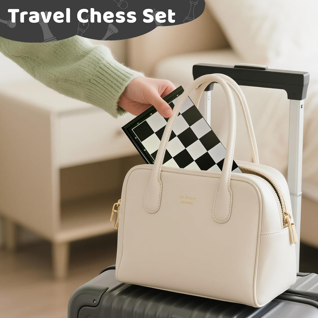 Travel Chess Set, 10 inch Magnetic Chess Board with 2 Extra Queen Portable Folding Board Chess Games for Kids, Adults