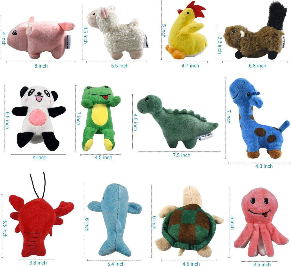LEGEND SANDY Squeaky Plush Dog Toy Pack for Puppy, Small Puppy Chew Toys | 12 pcs Puppy Toys, Dog Toys Bulk with Squeakers, Cute Soft Pet Toy for Small Medium Size Dogs, Gift fot Pet