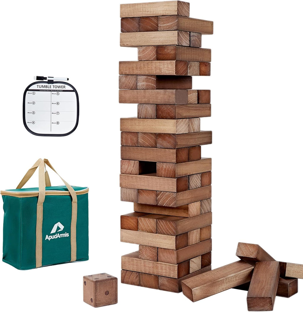 ApudArmis 54 Pcs Tumble Tower, Pine Wooden Stacking Game Up to 3.2Ft