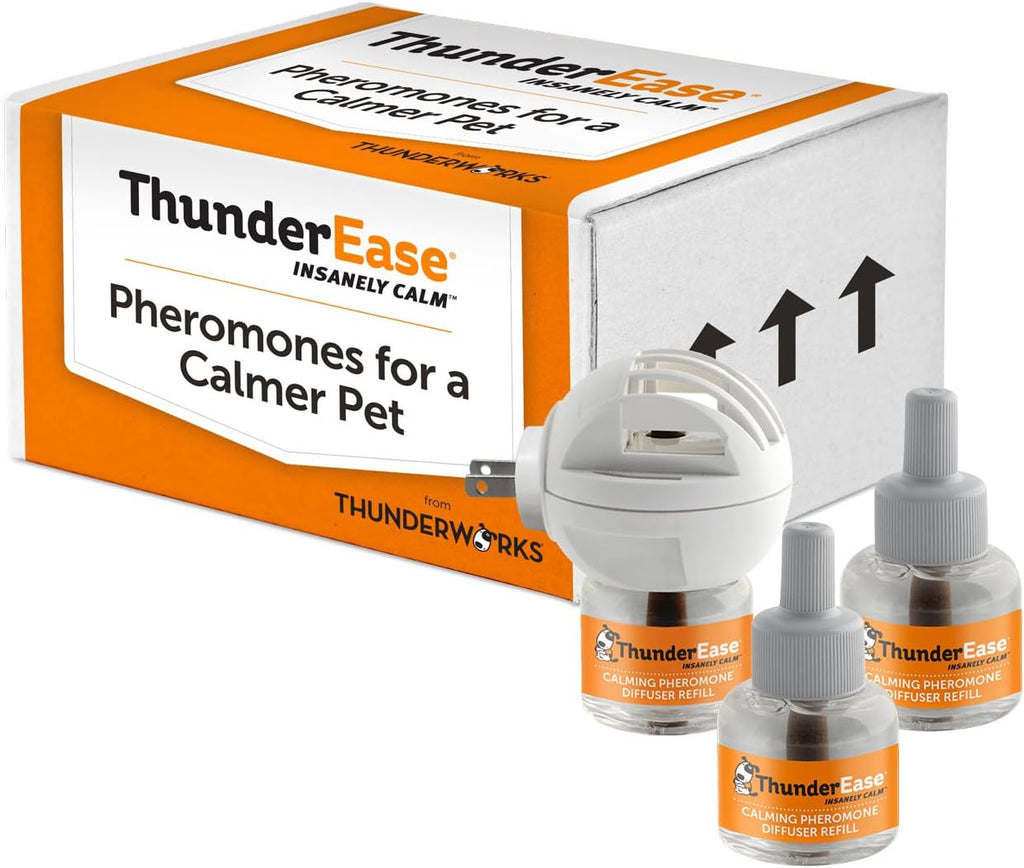 ThunderEase Dog Calming Pheromone Diffuser Kit | Powered by ADAPTIL | Vet Recommended to Relieve Separation Anxiety, Stress Barking & Chewing, and Fear of Fireworks & Thunderstorms (30 Day Supply) | Vet Recommended, Powered by Adaptil Helps Separation Anx