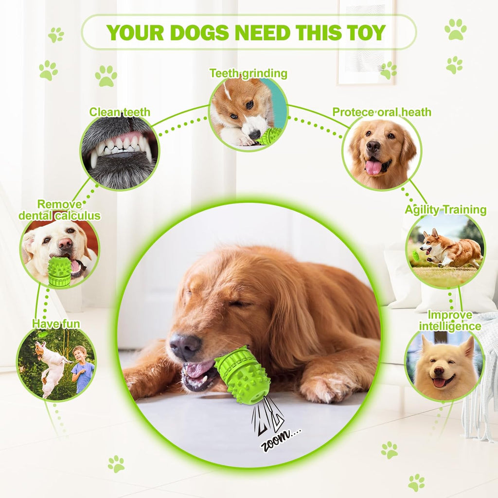 PIFFZEDO Natural Rubber Squeaky Dog Chew Toy for Large Aggressive Chewers | Indestructible large squeak toy, tough chew toy for power chewers, birthday gift, cleans tartar, green large size