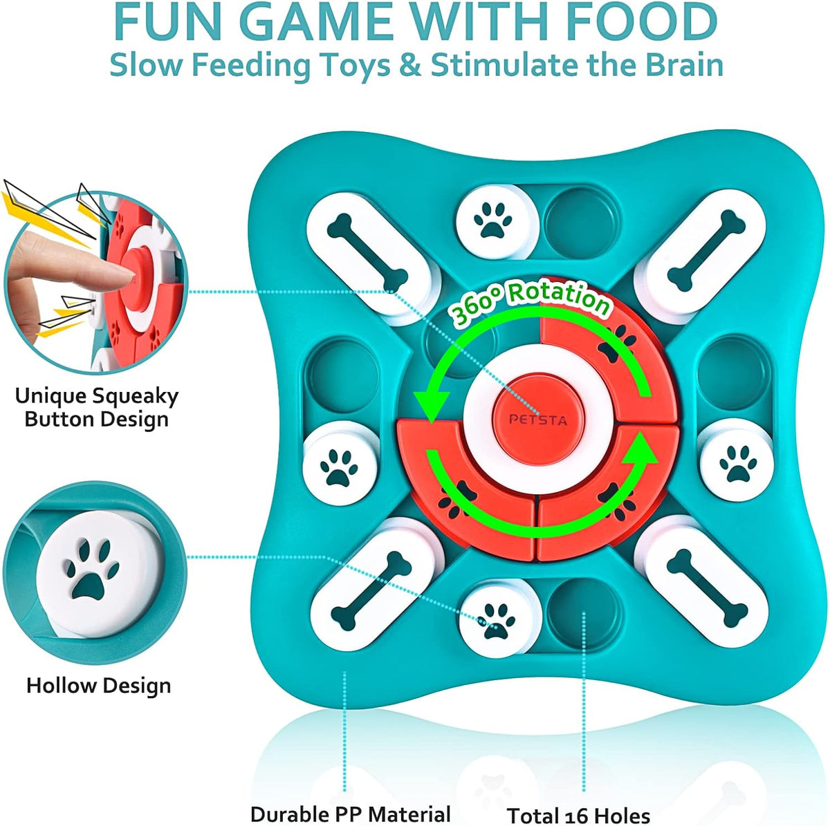 PETSTA Dog Puzzle Toys, Treat Dispensing Dog Enrichment Toys for IQ Training and Brain Stimulation, Interactive Mentally Stimulating Toys as Gifts for Puppies, Cats, Dogs