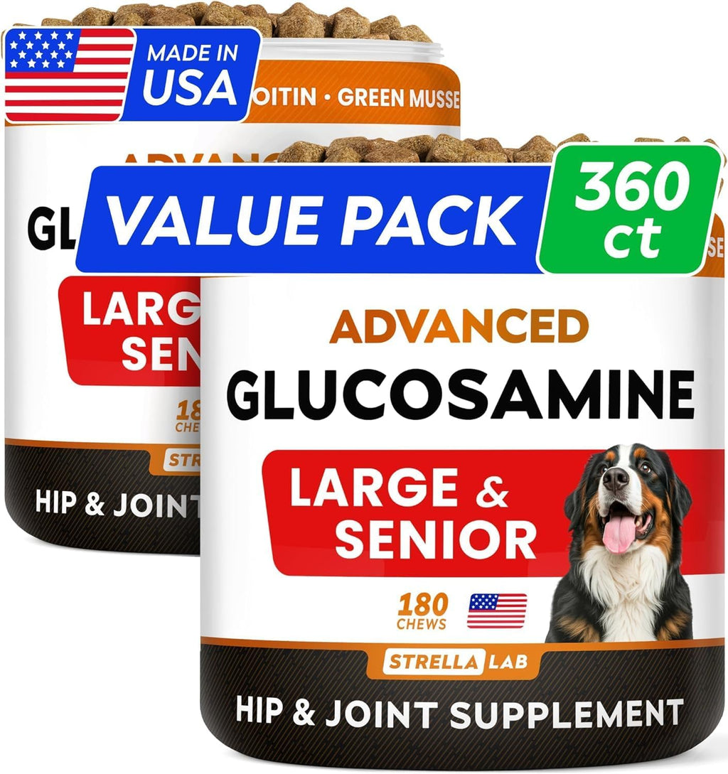 Advanced Glucosamine for Dogs, Chondroitin & MSM Hip Joint Supplement Chews | Made in USA - Supports Hip Joint Mobility w/Omega-3 - Joint Pain Relief - Chewable Treats, All Breeds - Vet-Approved (120Ct)