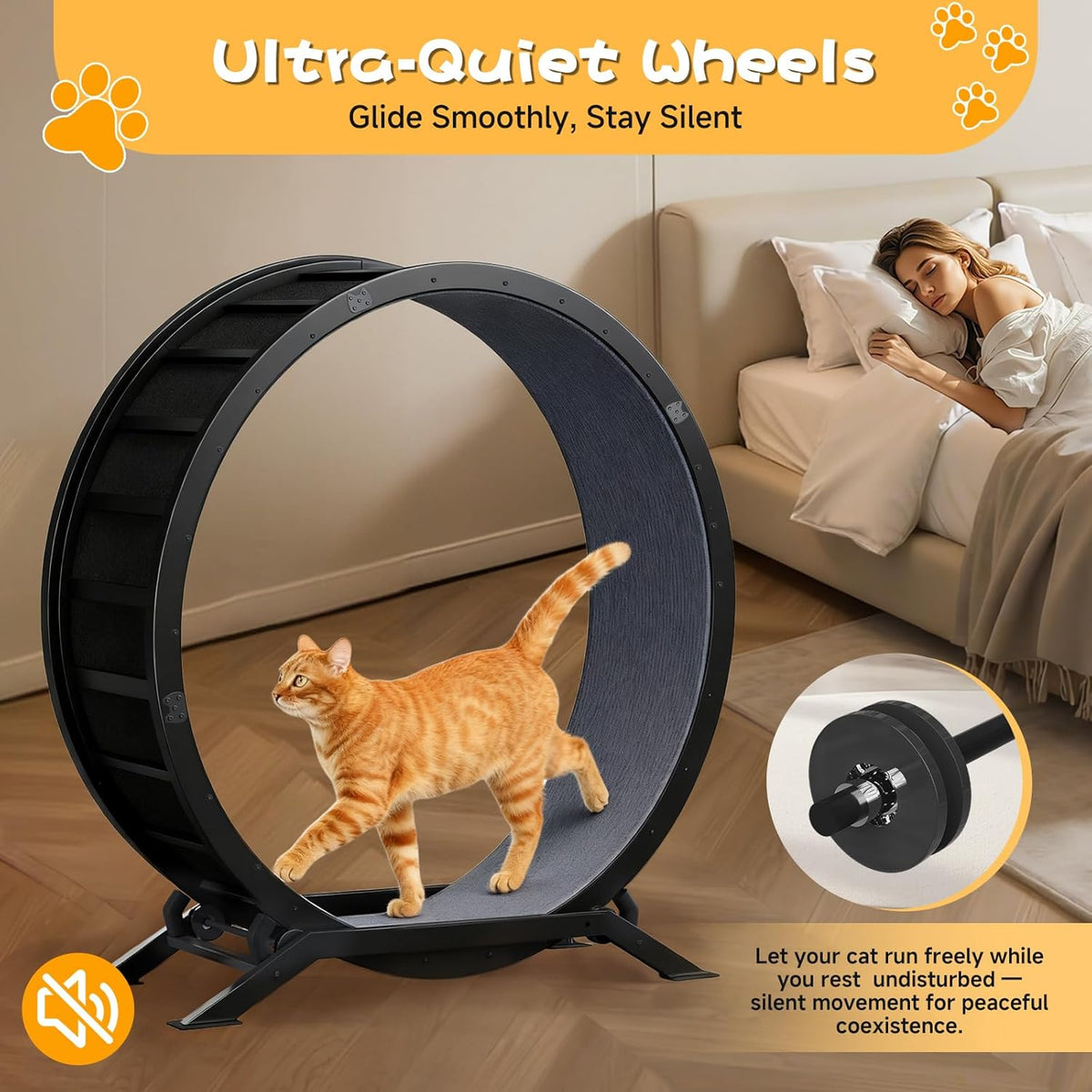 GTPLAYER Cat Wheels, 40" Diameter, Large Cat Exercise Wheel for Indoor Cats cat Treadmill Metal with Detachable Carpet & Teaser/Stickers, Ultra-Quiet Scroll Wheel with Latch, Safe and Stable, Grey