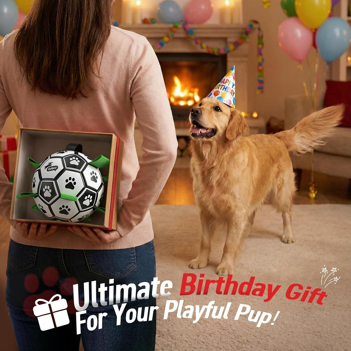 QDAN Dog Toys Dog Balls, 6 Inch Dog Soccer Ball with Straps, Herding Balls | Dog Birthday Toy, Balls for 20-40lbs Dogs, Outdoor Puppy Toys to Keep Them Busy, Interactive Toy for Tug, Pool Water Toy Ball
