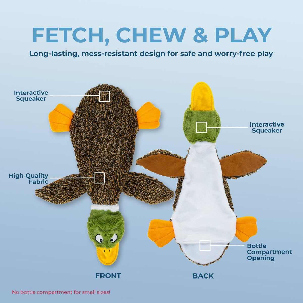 Best Pet Supplies 2-in-1 Fun Skin Stuffless Dog Toy - Wild Duck, Small | No-Stuffing, 2 Built-in Squeaker, No Mess, Soft, Interactive Indoor & Outdoor Play, Lightweight, Perfect for Moderate Chewer