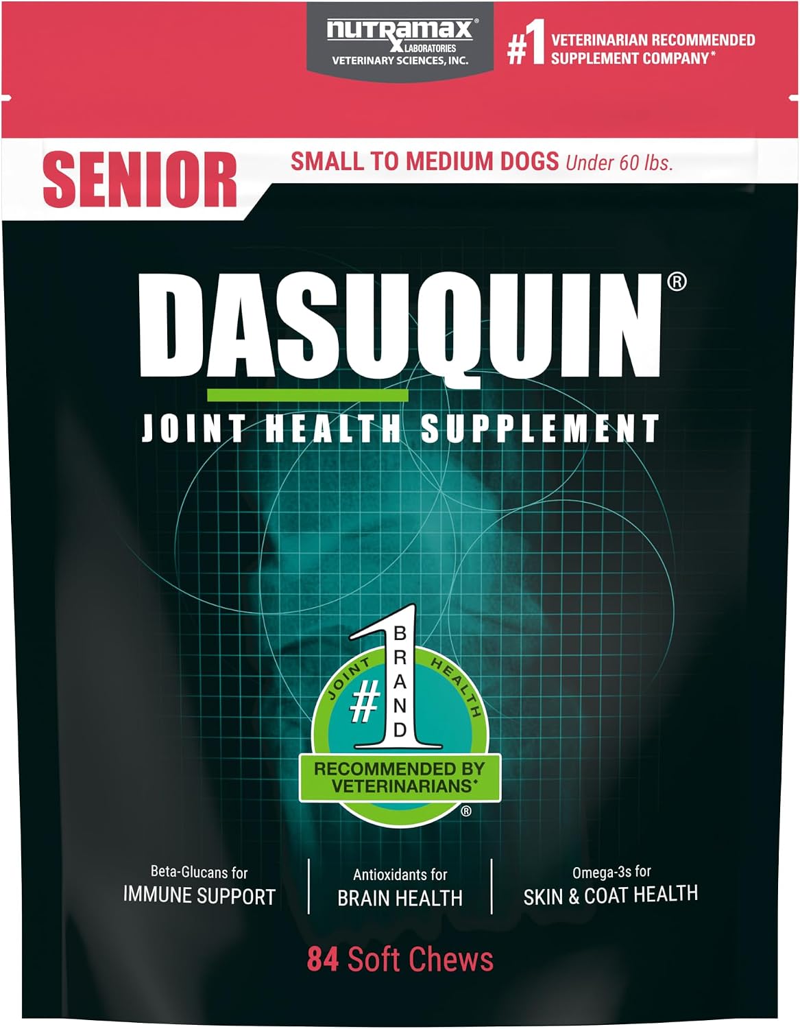 Nutramax Dasuquin Senior Joint Supplement for Large Dogs Soft Chews 84ct | Glucosamine and Chondroitin Soft Chews for Older Dogs, Joint, Skin & Coat, Brain & Immune Support, For Large Dogs