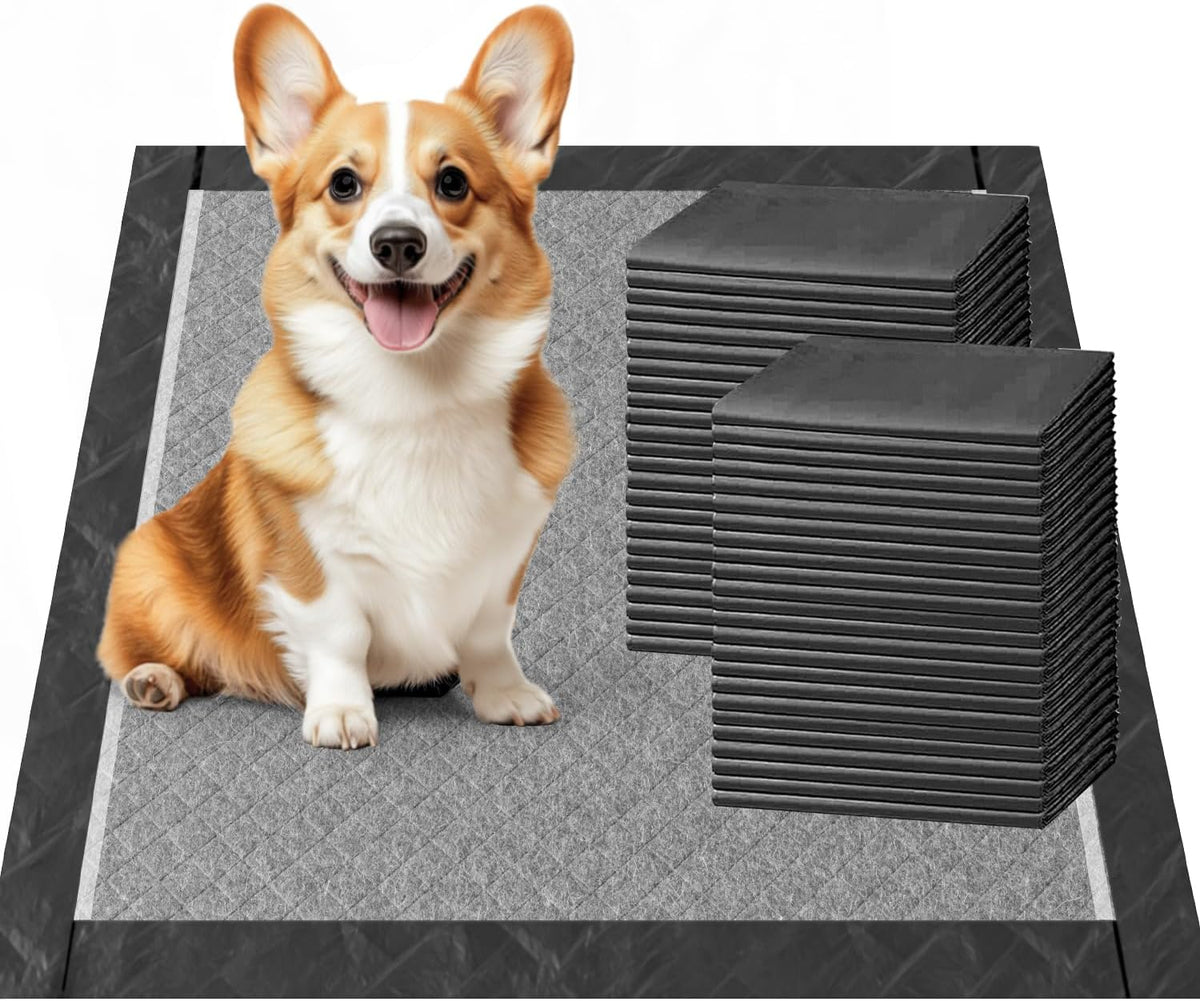 Charcoal Puppy Pads 28x34 Inches Extra Large Dog Pee Pads Odor-Control & Leak-Proof Disposable Pet Training Black New Edge-Wrapping Thicken Potty Pad for Dogs, Cats, Rabbits (30 Pieces)