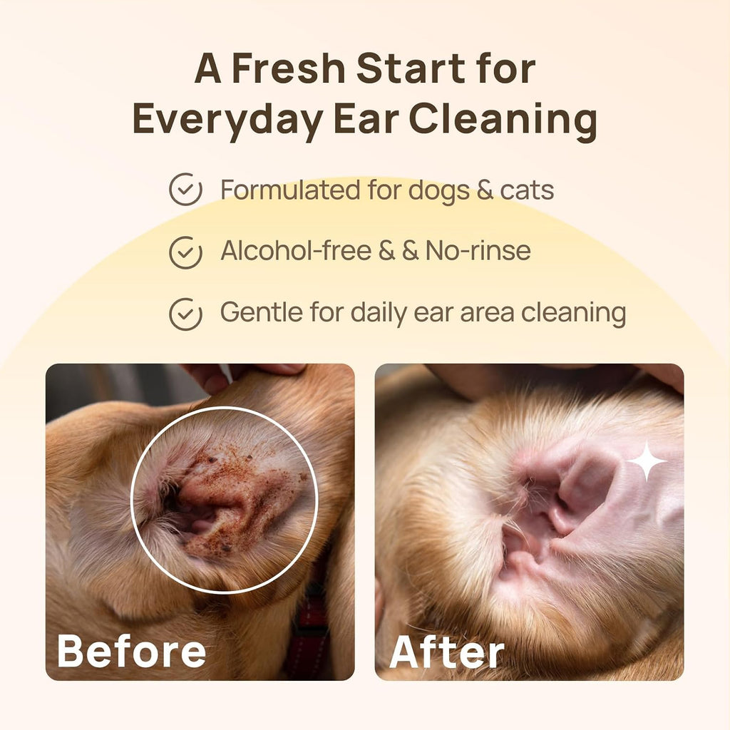 HICC PET Ear Cleaner Finger Wipes for Dogs & Cats, Coconut Scent, 50 Count | Removes Ear Dander, Dirt & Debris for Fresher Ears, Gentle Extra-Large Finger Wipes for Daily Ear Cleaning