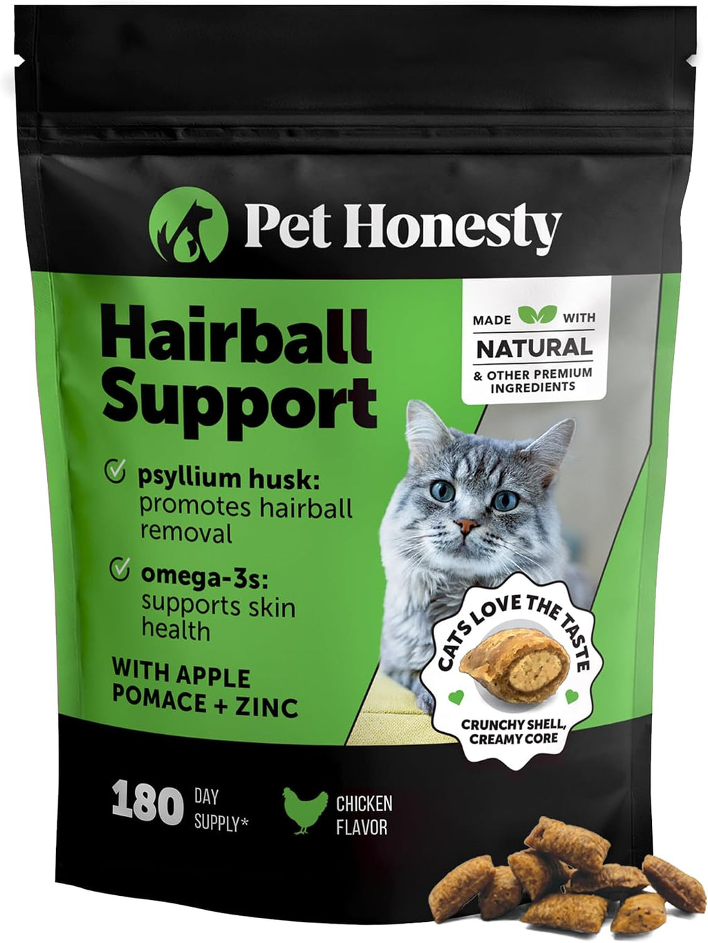 Cat Hairball Remedy Treats - Dual Texture Crunchy Creamy Hairball Treatment for Cats, Furball Relief Control Supplement with Fiber, Fish Oil for Indoor Cats Skin Coat Digestion (30-Day Supply)