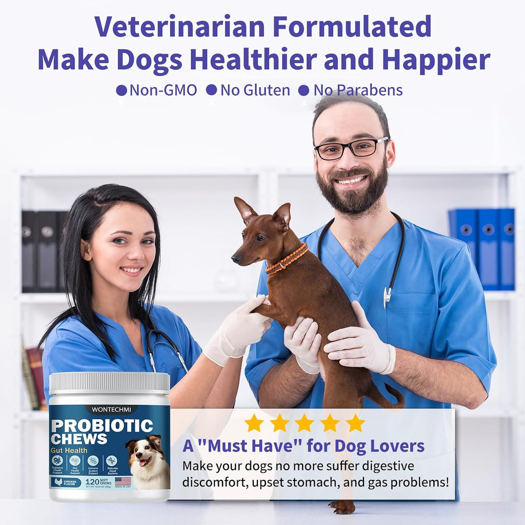 Probiotics for Dogs, Improve Itchy Skin Itchy Ears, Gut Health, Yeast Balance, Allergies, Immunity, Dog Probiotics and Digestive Enzymes with Prebiotics, Reduce Diarrhea (Chicken, 120 chews)