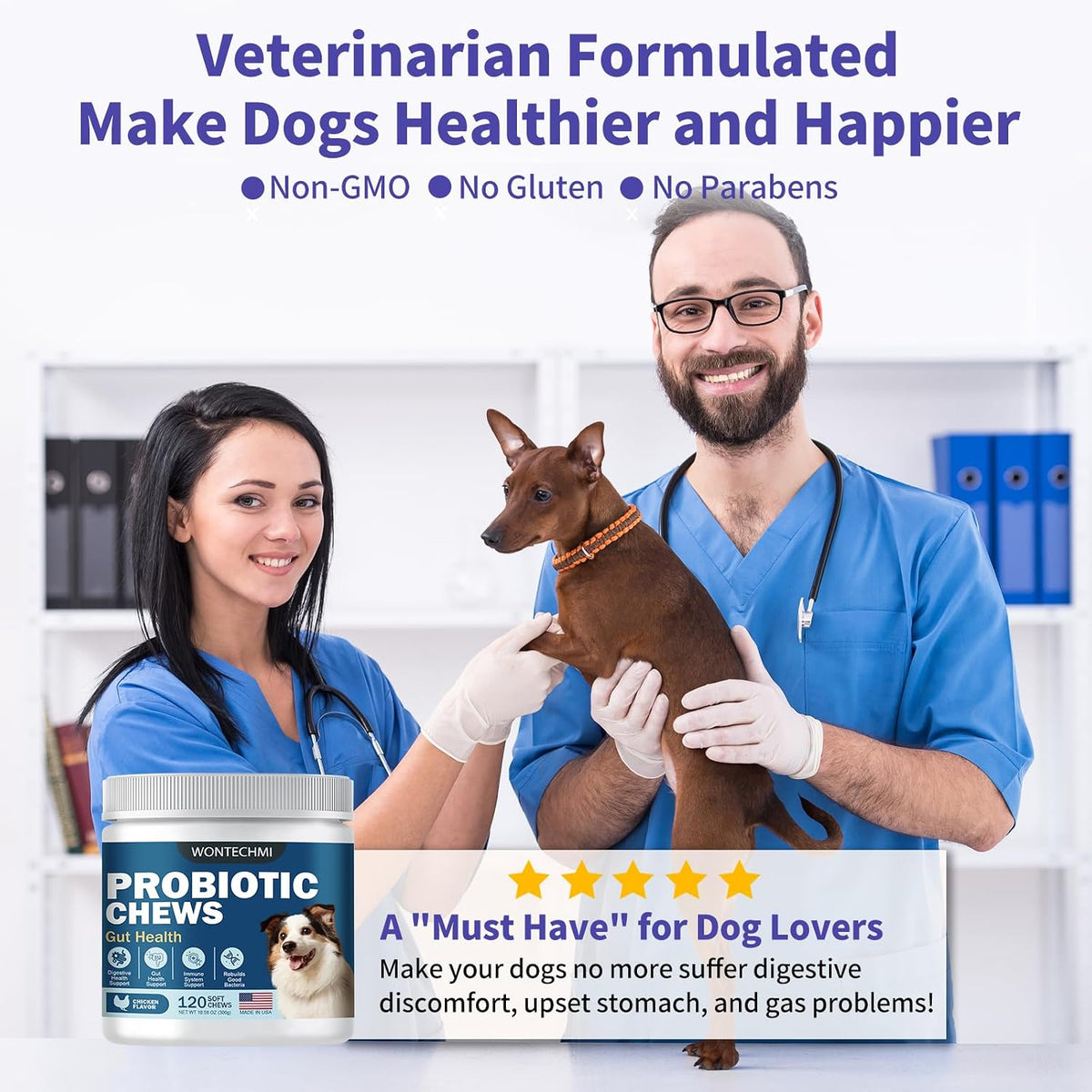 Probiotics for Dogs, Improve Itchy Skin Itchy Ears, Gut Health, Yeast Balance, Allergies, Immunity, Dog Probiotics and Digestive Enzymes with Prebiotics, Reduce Diarrhea (Chicken, 120 chews)