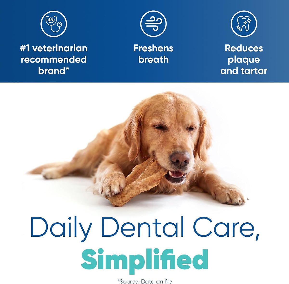 Virbac C.E.T. Enzymatic Oral Hygiene Chews for Dogs, Tartar Control, Large | Dual-enzyme system, single layer beefhide, chicken flavored plaque control, oral hygiene care for large dogs