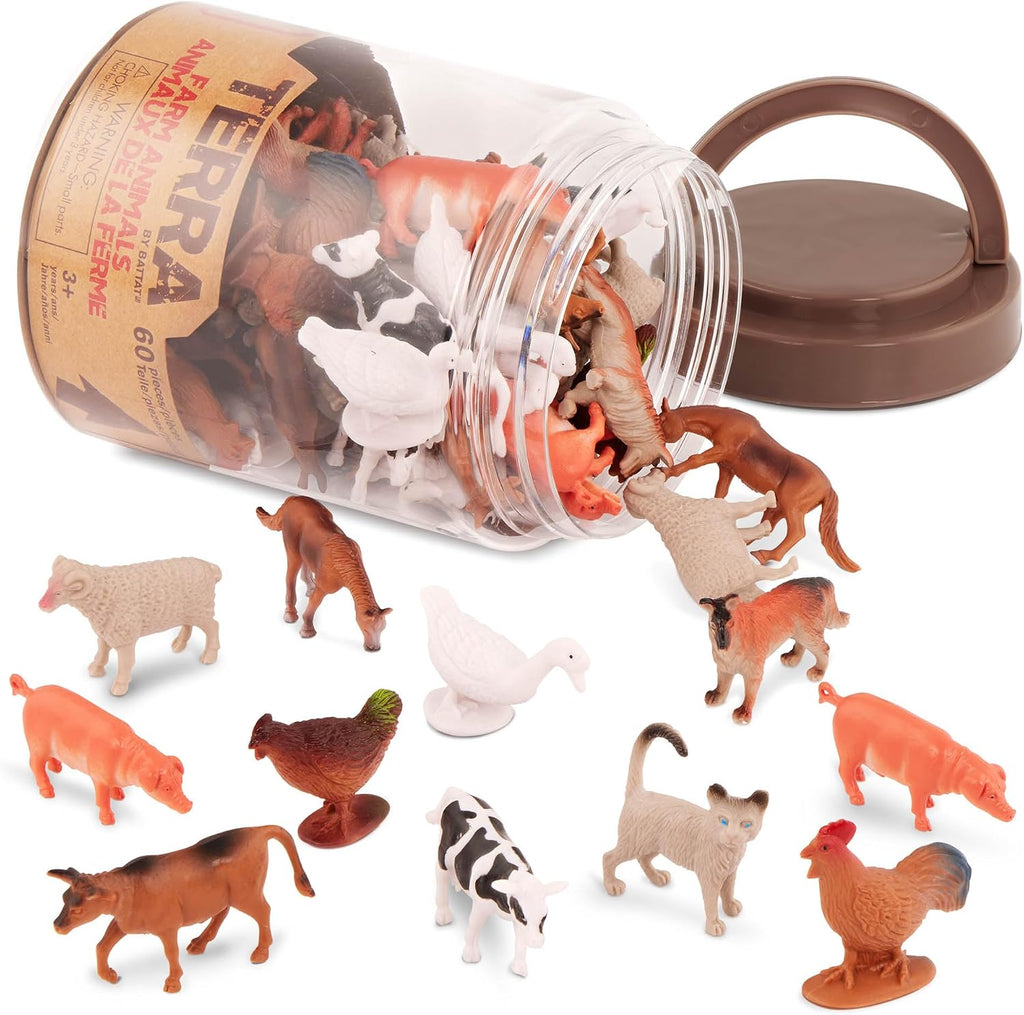 Terra by Battat Wild Animal Figurines Tube, 60 Mini Safari Figures, Animals