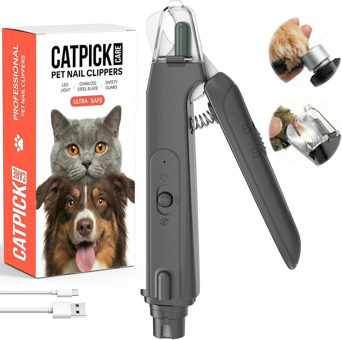 2-in-1 Dog&Cat Nail Clippers with Light, Type-c Pet Claw Trimmer & Grinder