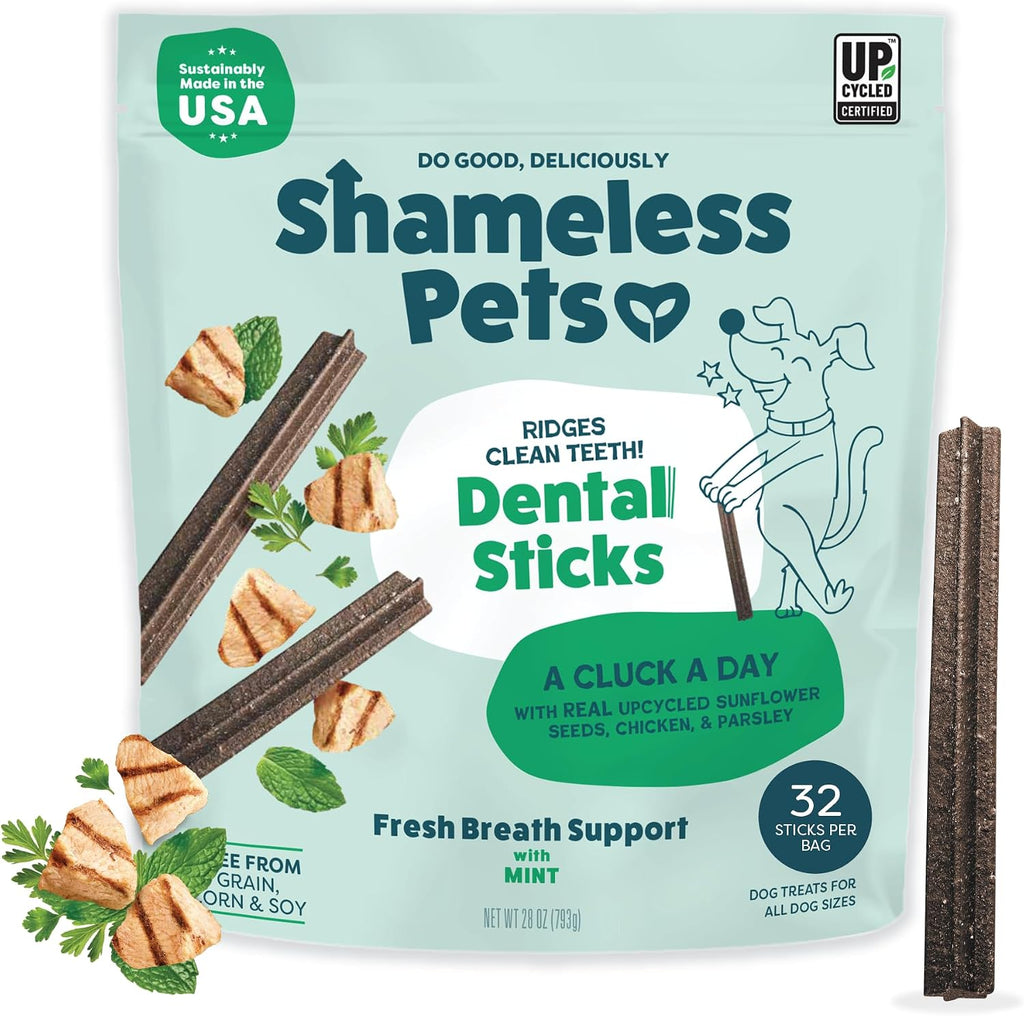 Shameless Pets Blueberry & Mint Dental Chews for Dogs, 8 Chews - Natural Dog Teeth Cleaning Treats with Fresh Breath Benefits | Grain-Free Dental Sticks for Small, Medium & Large Dogs