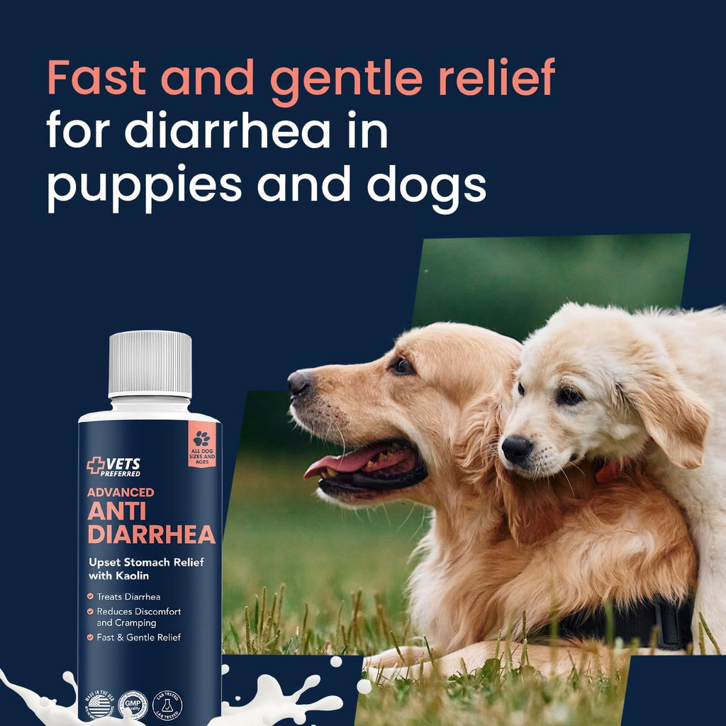 Vets Preferred Anti-Diarrhea & Gas Relief for Dogs – Kaolin Formula to Soothe Upset Stomach & Support Digestive Health – All Breed & Size Dogs – 8 fl oz Liquid – Made in USA | Natural alternative to dog diarrhea medication, soothes upset stomach, supports