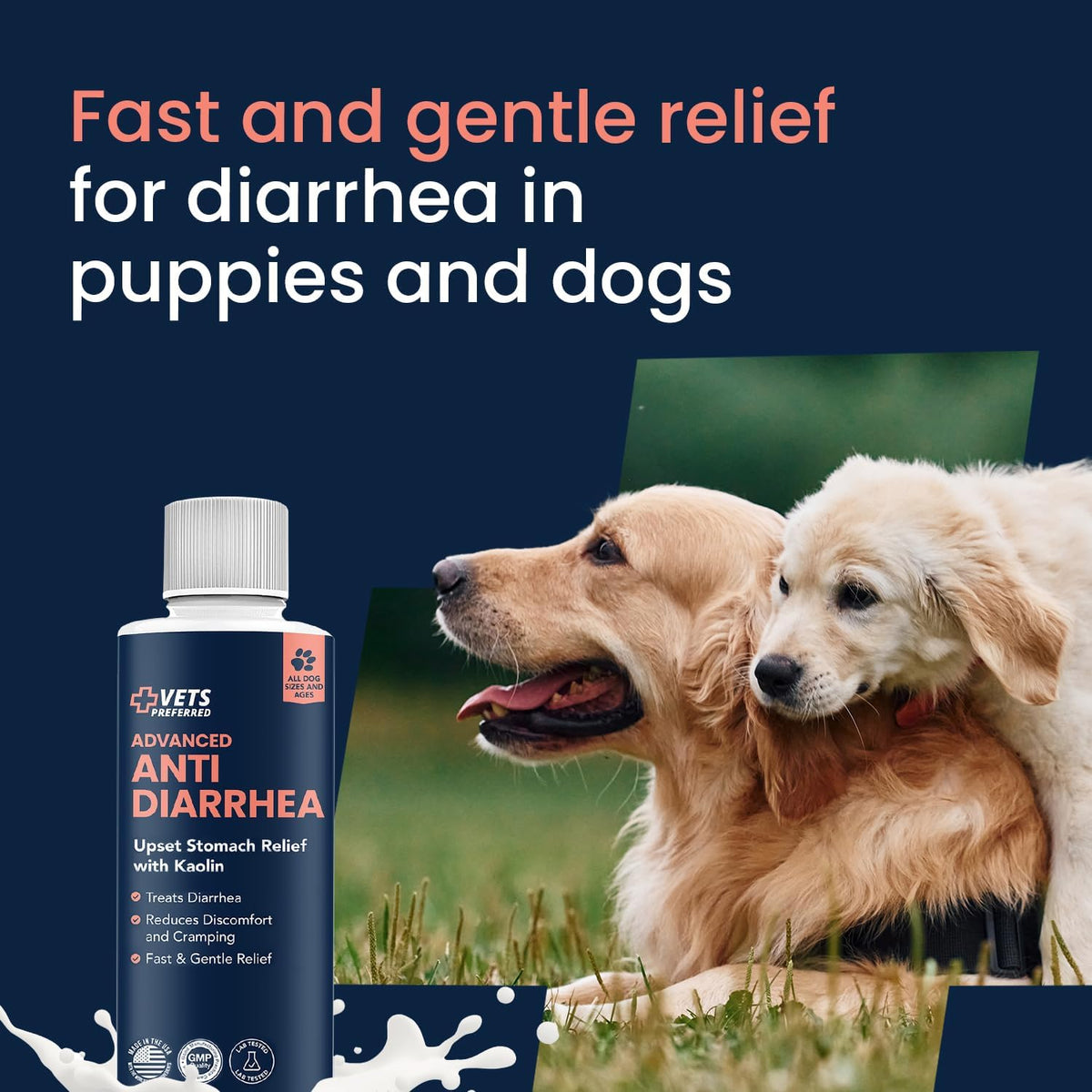 Vets Preferred Anti-Diarrhea & Gas Relief for Dogs – Kaolin Formula to Soothe Upset Stomach & Support Digestive Health – All Breed & Size Dogs – 8 fl oz Liquid – Made in USA | Natural alternative to dog diarrhea medication, soothes upset stomach, supports