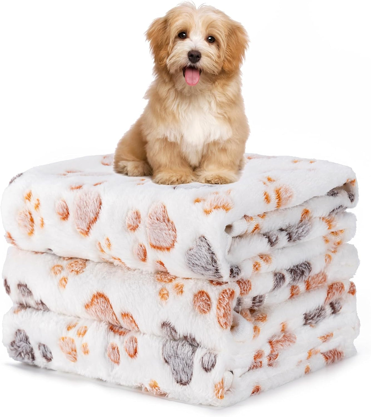 1 Pack 3 Blankets Fluffy Premium Fleece Soft Pet Blanket Flannel Throw for Cat Dog Puppy (Small 23x16'', Paw-White/Pink/Brown)