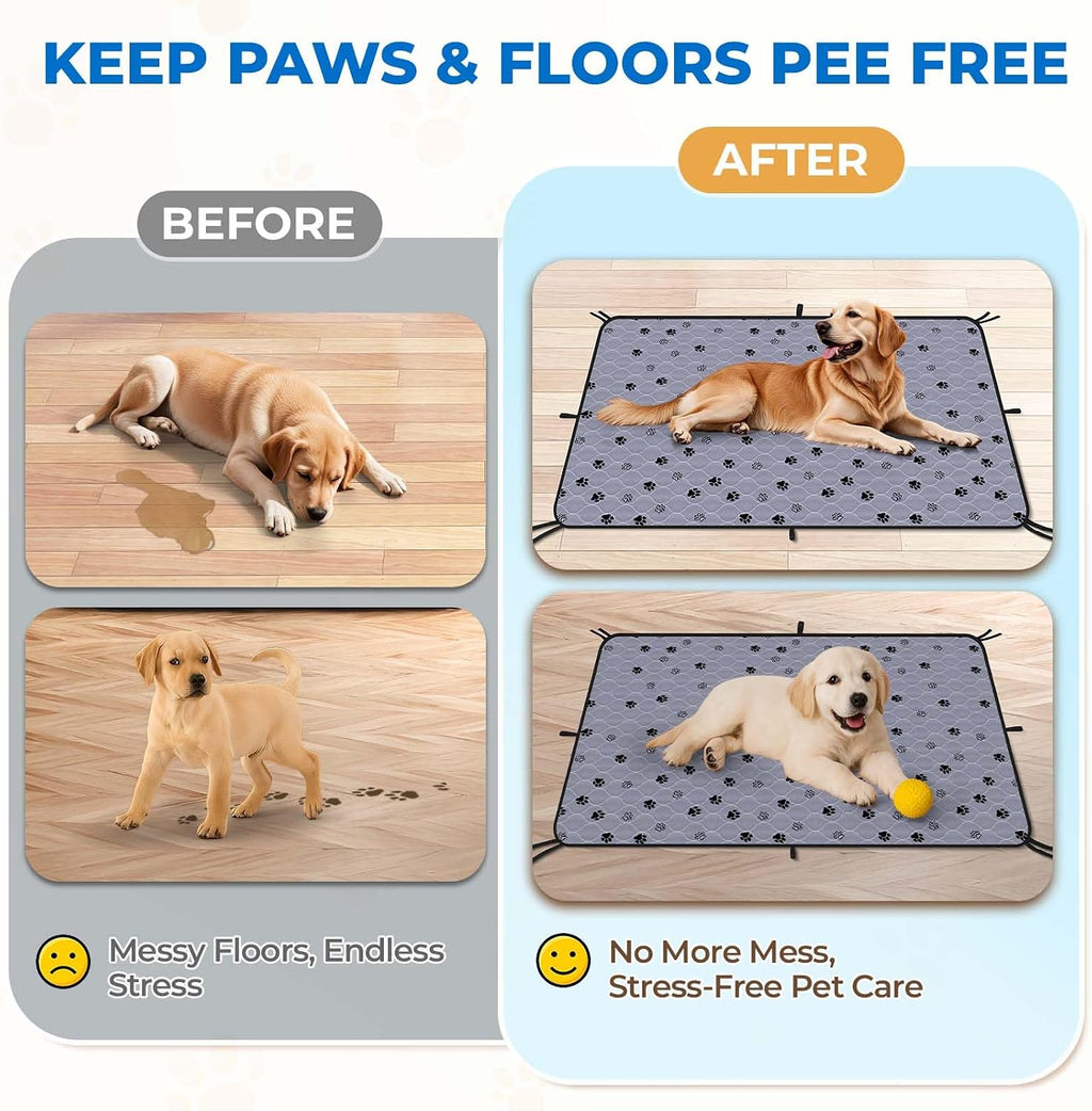 Fostanfly Washable Pee Pads for Dogs, Ultra-Absorbent, 2 Pack 36"x41" Gray | Leak-Proof, Waterproof, Non-Slip, Large Reusable Pee Pads for Puppy Potty Training, Crate and Playpen with 8 Tie Straps