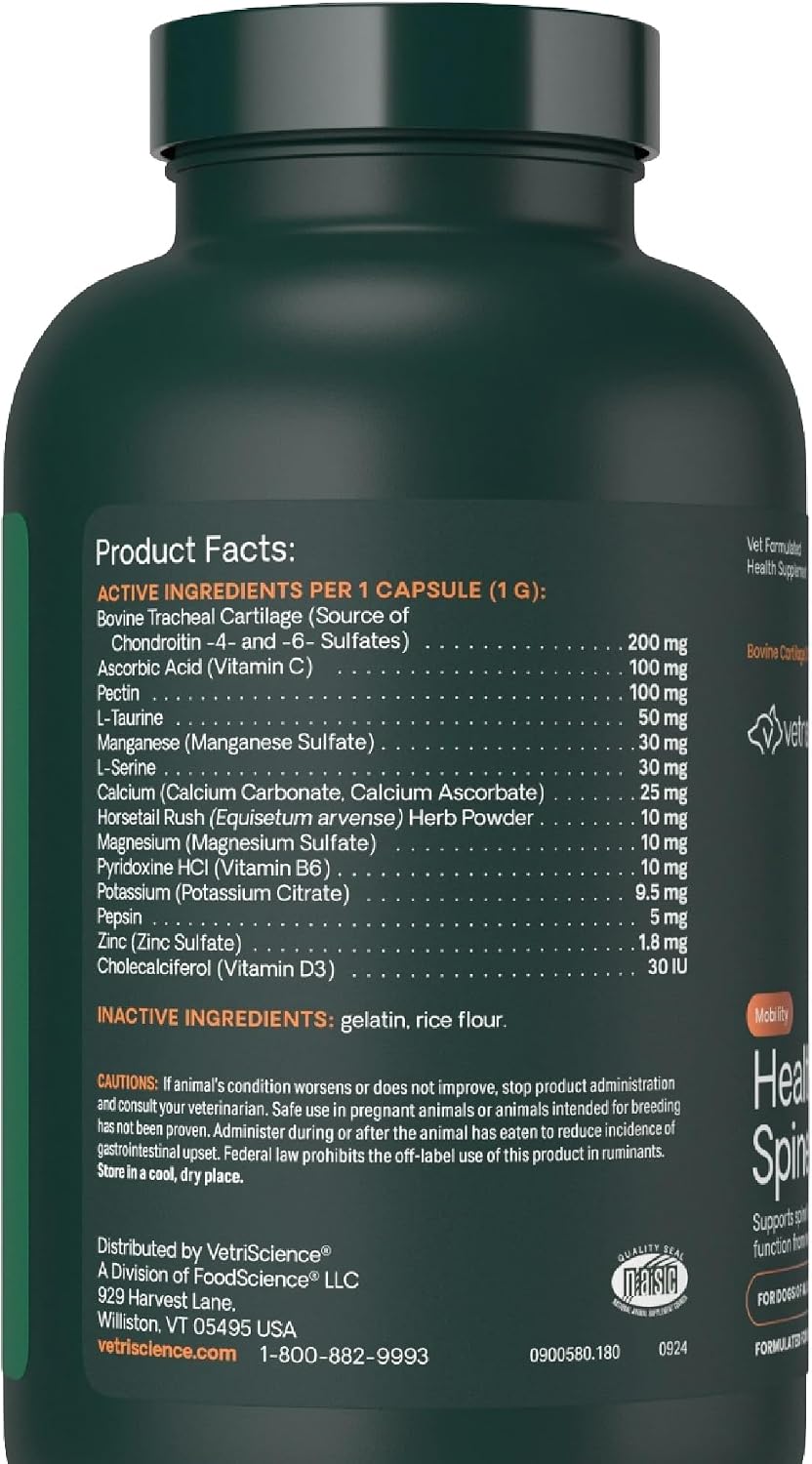 VetriScience Healthy Spine & Disc for Dogs, 180 Count | Back & Spinal Support Chondroitin & Taurine for Dogs, Perfect for Dachshunds, Corgis, Frenchies, Basset Hounds & More