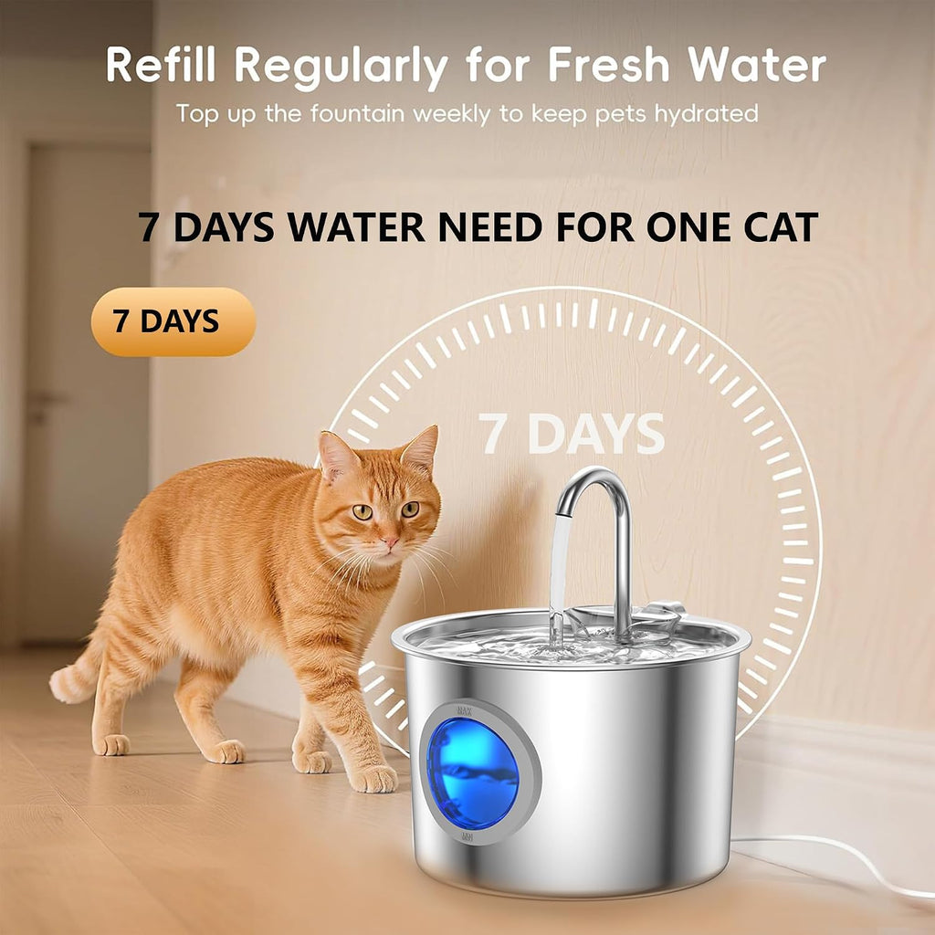 Cat Water Fountain Advanced 304 Stainless Steel 2.2L/74oz with Detachable Tank, Easy to Clean, Automatic Pet Fountain Quiet Cats Water Dispenser, Perfect for Cats Dogs Indoor