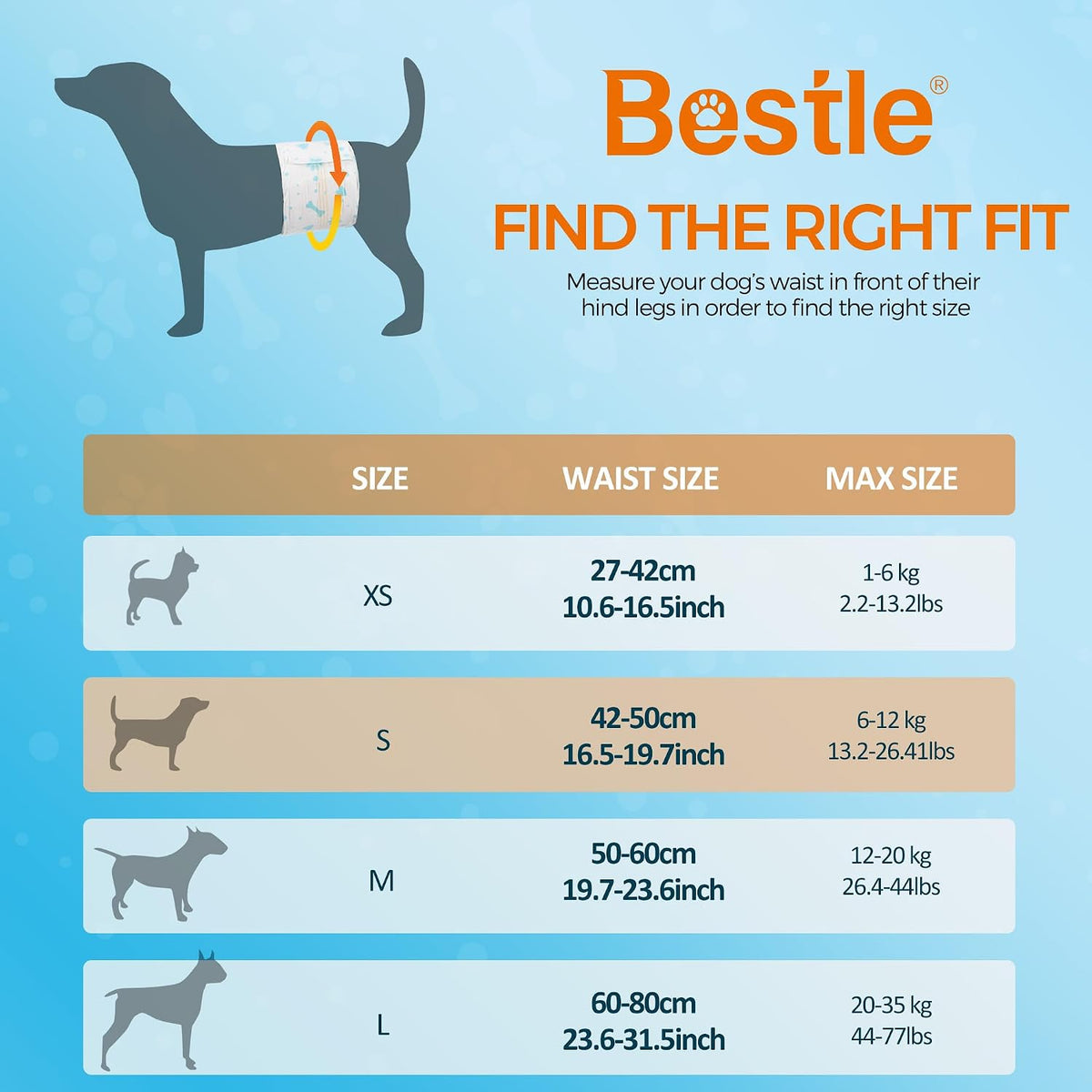 Bestle Male Dog Wrap, Disposable Dog Diapers, 40 Count, S (Waist 16.5”-19.7”), Wetness Indicator, Ultra Protection, Leak Proof, Super Absorbent, Soft