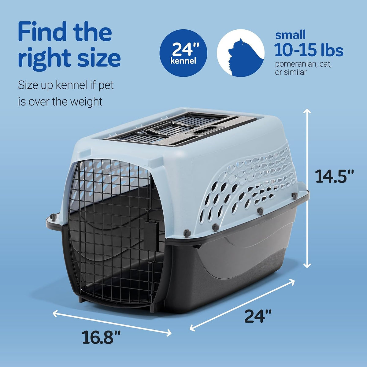 Petmate Two Door Plastic Pet Kennel for Small Dogs and Cats, 24in, Blue