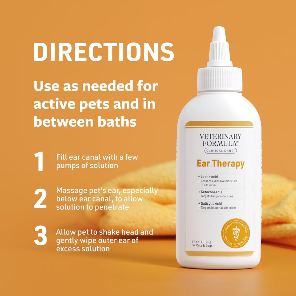 Veterinary Formula Clinical Care Ear Therapy Cleaner for Dogs & Cats, 4 oz | Alcohol-free formula, removes wax, debris and odor-causing buildup