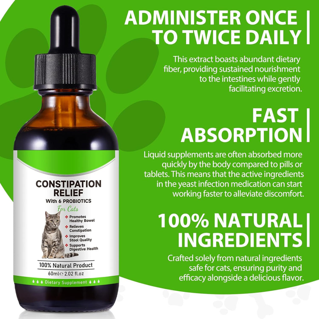 Cat Constipation Relief, Cat Laxative Constipation Relief, 100% Natural Laxative with 6 Probiotics Stool Softener, Promotes Digestive Health - 2 fl oz