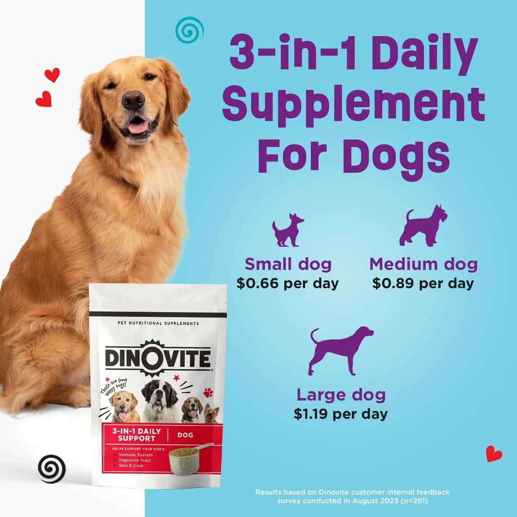 Dinovite Probiotics for Large Dogs, Probiotic Food Topper, 30 Servings