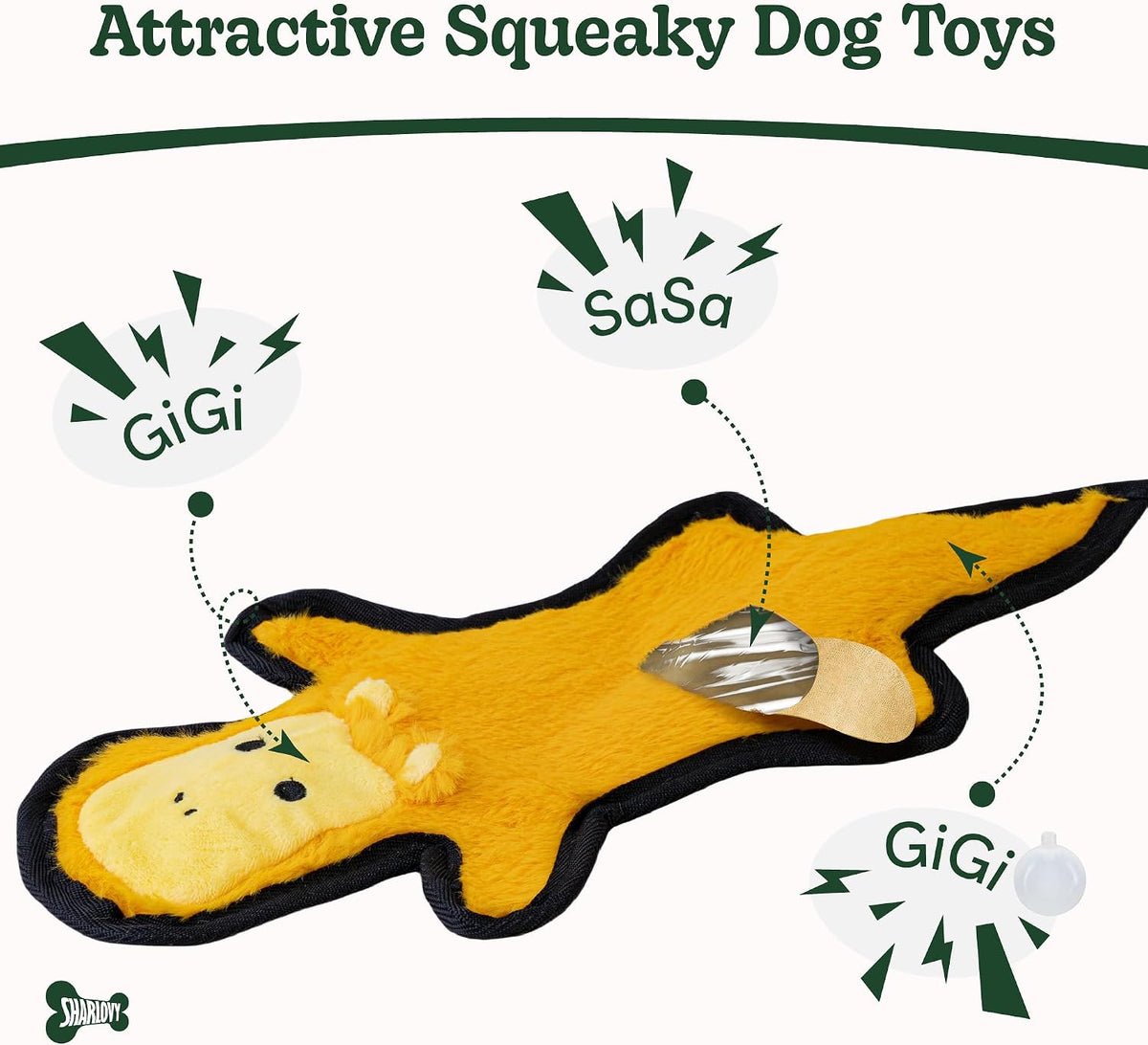 SHARLOVY No Stuffing Dog Toys Crinkle Squeaky, Long Lasting Chews for Aggressive, Durable Plush Dog Puppy Chew Toys for Teething, with 6 Tough Layers for Small Medium Large Breed-5pack,Large | Durable Plush Dog Puppy Chew Toys for Teething, with 6 Tough L