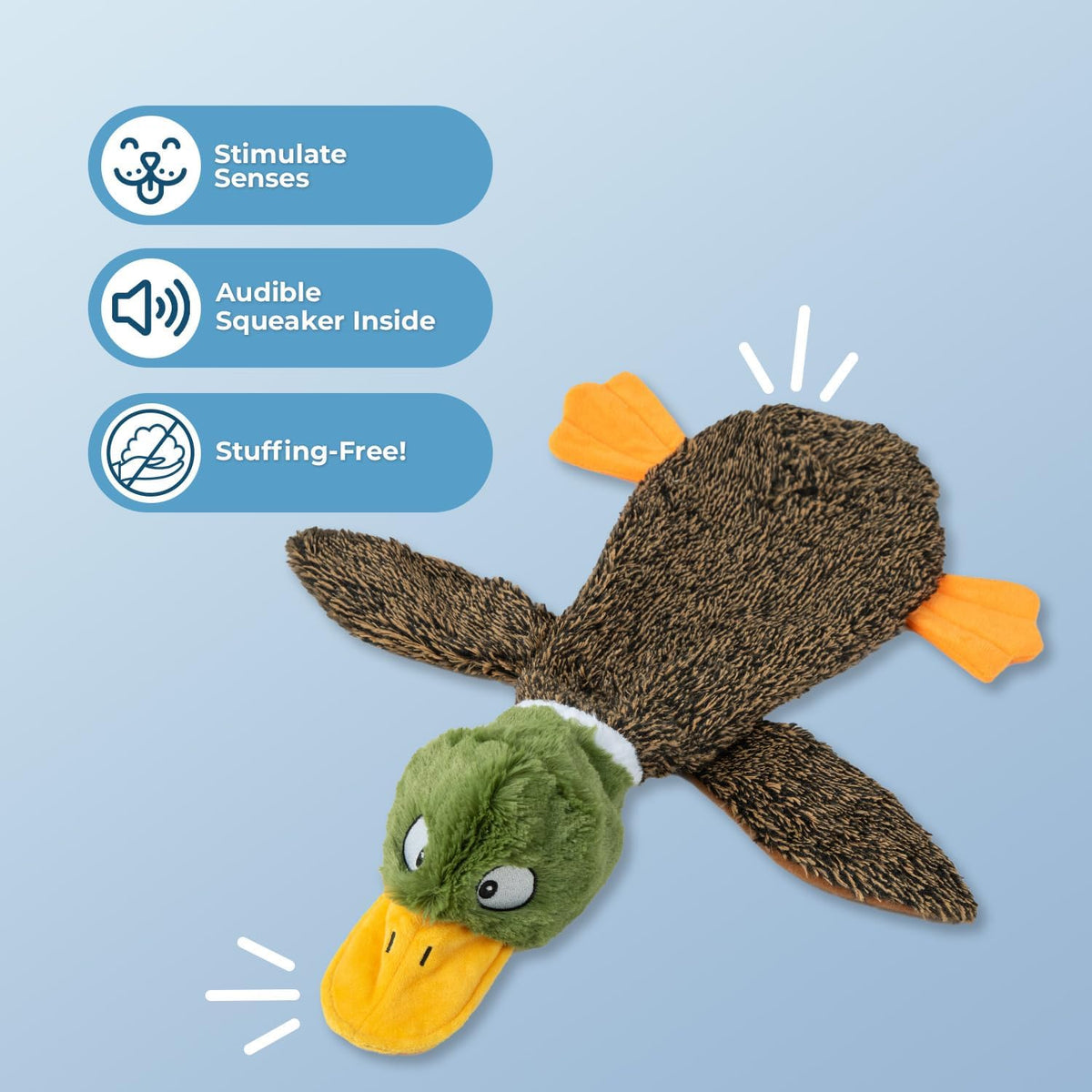 Best Pet Supplies 2-in-1 Fun Skin Stuffless Dog Toy - Wild Duck, Small | No-Stuffing, 2 Built-in Squeaker, No Mess, Soft, Interactive Indoor & Outdoor Play, Lightweight, Perfect for Moderate Chewer