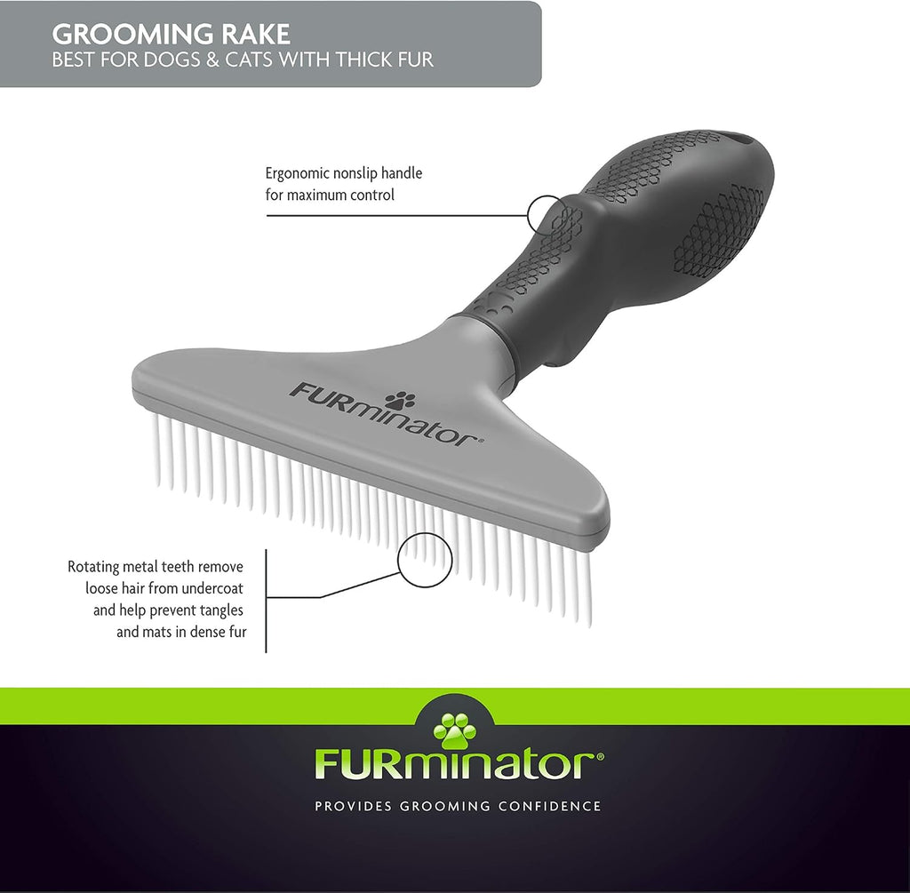 FURminator Dog/Cat Grooming Rake, Grooming Tool, Removes Loose Hair and Tangles, Gray