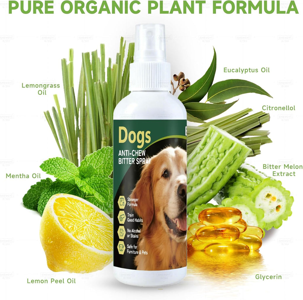 ‌Bitter Dog No Chew Spray, Dog Training Aid for Furniture & Carpet, Puppy Corrector & Behavior Spray for Dogs & Puppies, Bitter Melon Extract, Discourage Peeing, Biting, Chewing & Licking Injuries