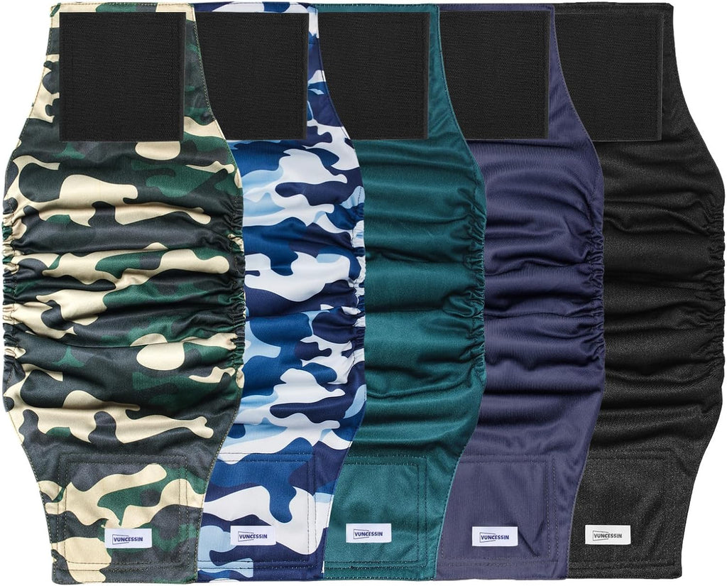 Reusable Dog Diapers Male, Premium Washable Belly Bands for Dogs, Pack of 5, High Absorbing Extra Small Dog Wraps for Doggie & Puppy in Incontinence or Excitable Urination and Training(XS)
