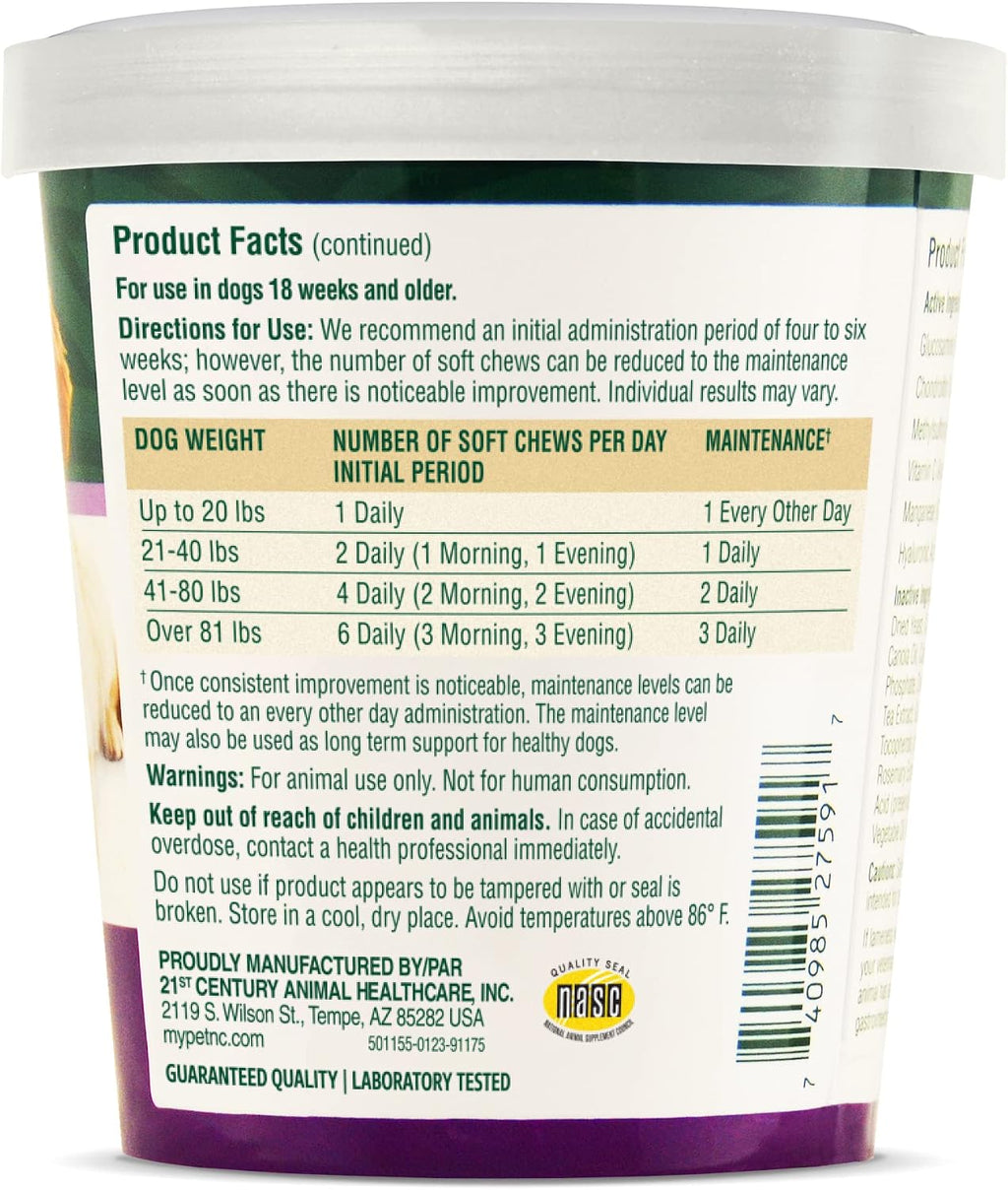 PetNC Natural Care Hip and Joint Soft Chews for Dogs, 90 Count - 27591 | Glucosamine Chondroitin MSM Dog Chews with Hyaluronic Acid, Liver Flavored Bone & Joint Support Supplement, For All Breeds