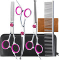 5 in 1 Premium Dog Grooming Scissors, Professional Dog Scissors for Grooming with Safety Round Tips, Lengnoyp Stainless Steel Thinning Shears, Pet Cat Shears for Grooming Kit