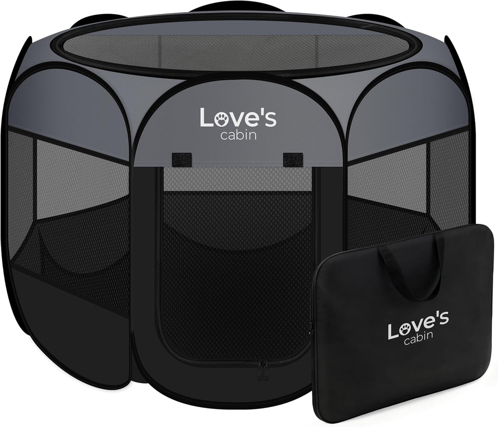 Love's cabin Pet Puppy Dog Playpen, Small Dog Tent Crates Cage Indoor/Outdoor, Portable Playpen for Cat, Foldable Pop Up Dog Kennel Playpen with Carring Case, Removable Zipper Top, Grey