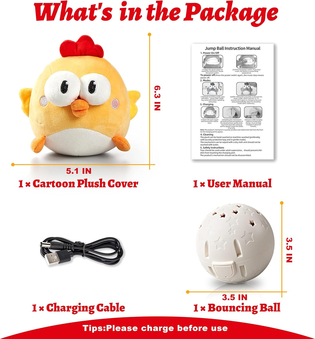 GUKCO Interactive Dog Toys, Moving Ball Toy with Jumping & Music(Chick) | Rechargeable Plush Toy for Small, Medium & Large Dogs to Keep Them Busy