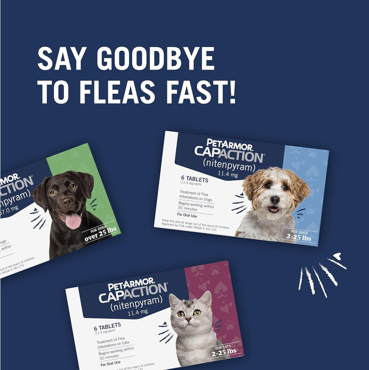 PetArmor CAPACTION (nitenpyram) Oral Flea Treatment for Dogs, Fast Acting Tablets Start Killing Fleas in 30 Minutes, Dogs Over 25 lbs, 6 Doses (Pack of 1) (Packaging May Vary) | Ideal for Dogs 25+ lbs; Oral Tablet, No Mess; 6 doses; Fast Flea Knockdown