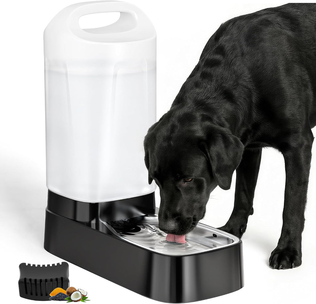 Automatic Dog Water Bowl Dispenser - 2.4 Gallon Gravity Pet Water Dispenser with 304 Stainless Steel Bowl, Dog Auto Feeders Bowls Self Waterer, Easy-Carry Handle for Large Dogs & Cats, Multi-Pet Home