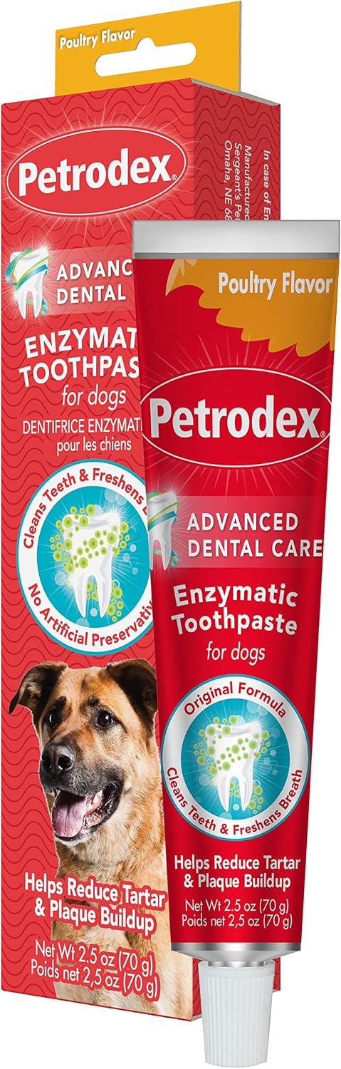 Petrodex Enzymatic Dog Toothpaste, Poultry Flavor, 6.2oz | Cleans teeth & fights bad breath; reduces plaque & tartar; enzymatic, no-rinse formula; poultry flavor; dogs & puppies