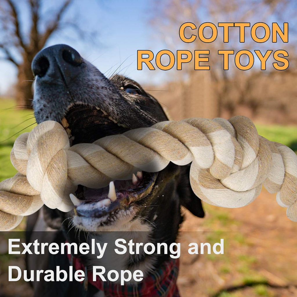 Fida Dog Rope Toys for Aggressive Chewers, Chew Toys for Large Medium Dogs | Natural Cotton, Heavy Duty Pull Rope for Tug of War and Interactive Play, 3 Feet 5 Knots Indestructible, Teeth Cleaning
