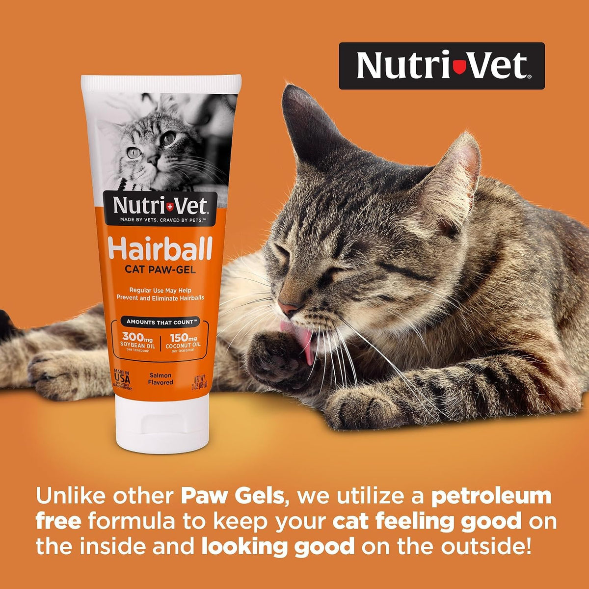 Nutri-Vet Hairball Gel for Cats, Cat Hairball Remedy, Salmon Flavor, 3oz