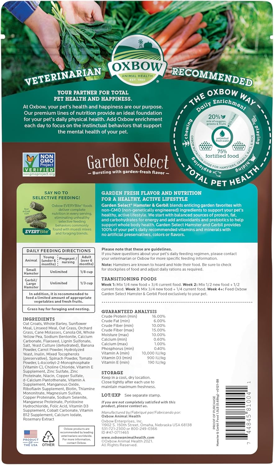 Oxbow Garden Select Hamster Food & Gerbil Food, Non-GMO Pellets, 1.5 lb