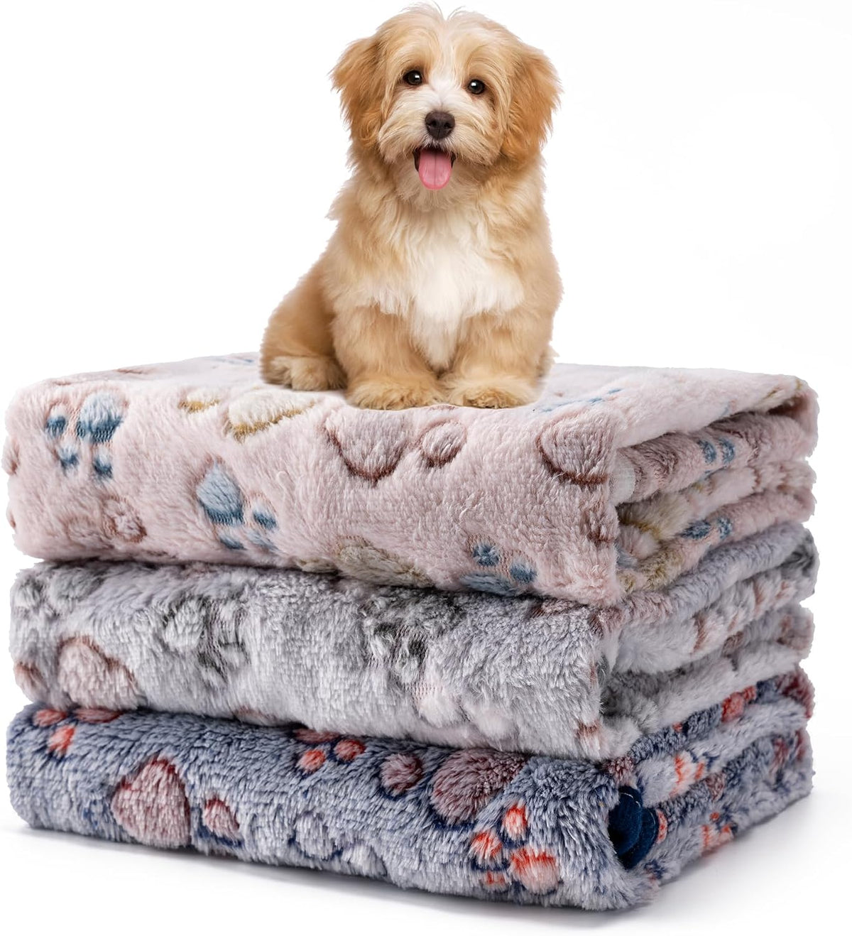 1 Pack 3 Blankets Fluffy Premium Fleece Soft Pet Blanket Flannel Throw for Cat Dog Puppy (Small 23x16'', Paw-White/Pink/Brown)