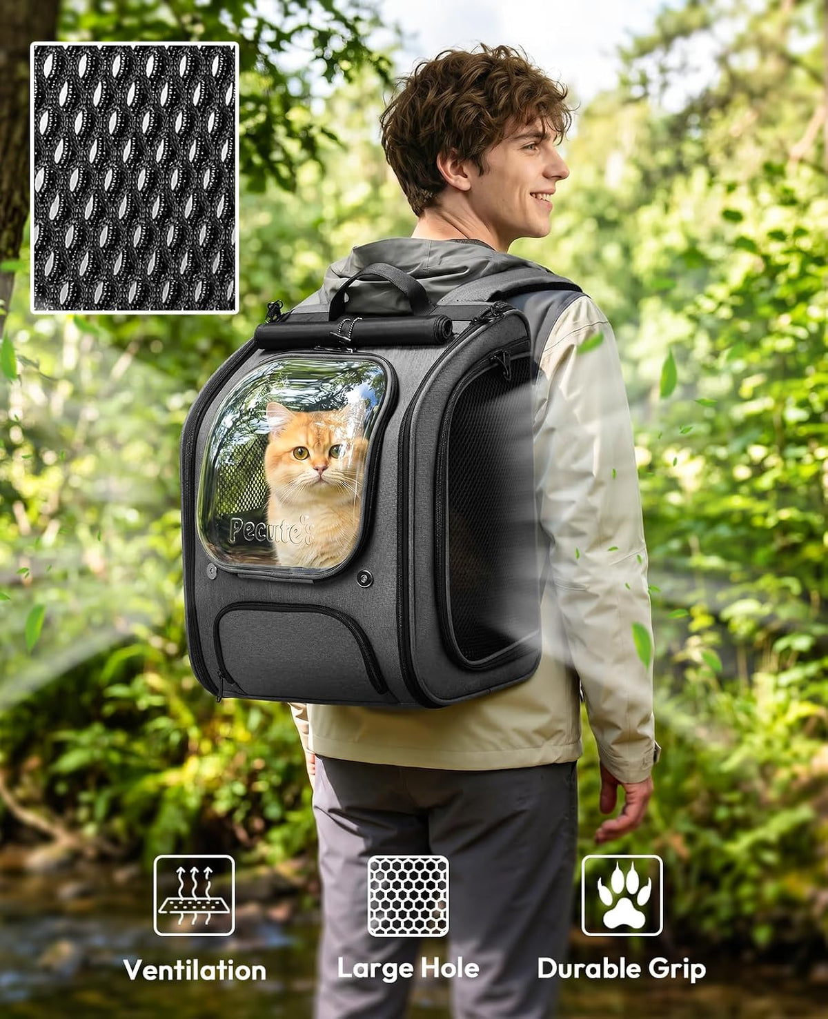 Pecute Cat Backpack Carrier,Large Space Cat Bubble Backpack,Ergonomic,Gray