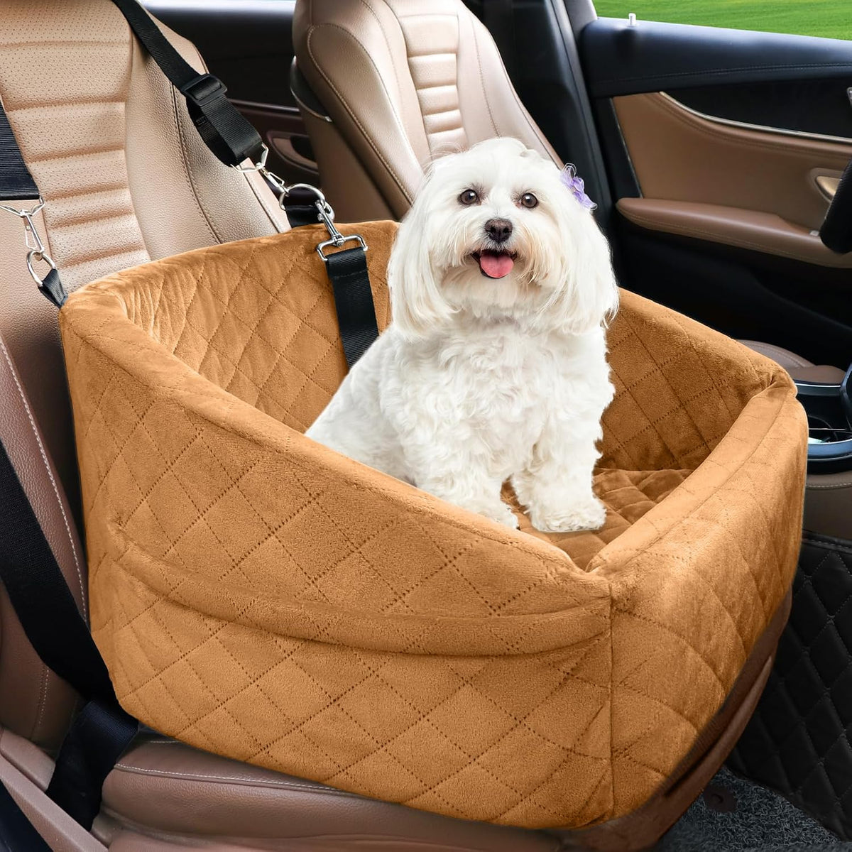 NEEZUKAR Dog Car Seat for Small Dogs,Detachable Washable Dog Booster Seat Under 30lbs, Pet Car Seat Travel Bed with Storage Pockets and Dog Safety Belt (Black/Grey)