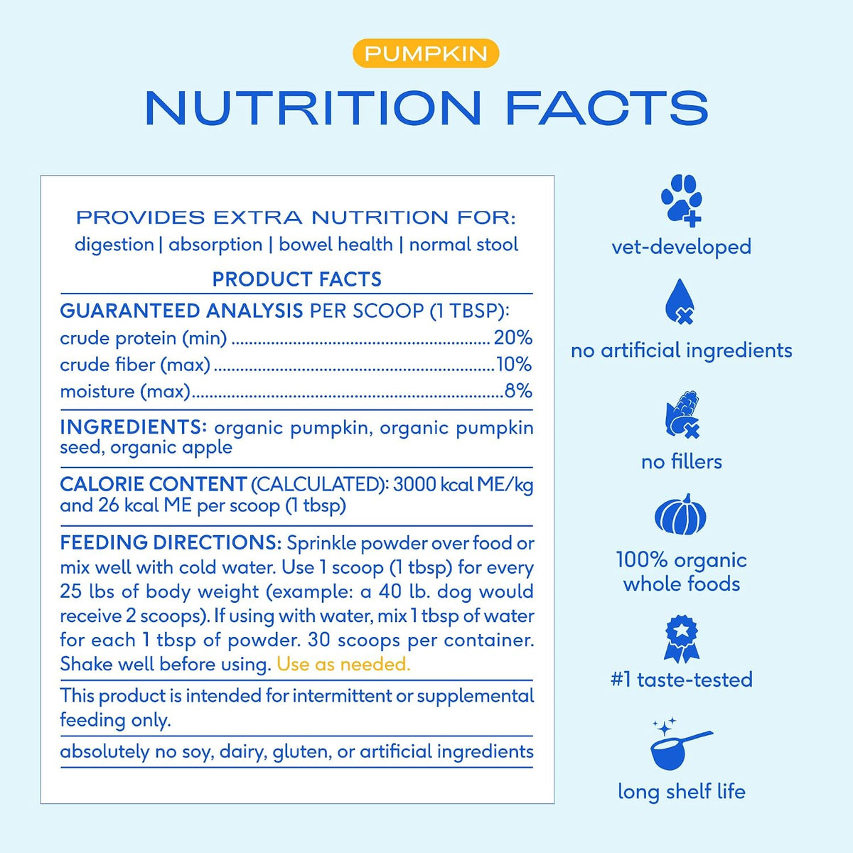 Native Pet Pumpkin for Dogs - Organic Dog Food Topper Powder - Promotes Firm Stools, Supports Digestive, Bowel Health & Nutrient Absorption - USDA Organic, Rich in Fiber with Real Pumpkin - 30 Scoops